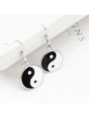 Yin Yang Silver and Black Earrings